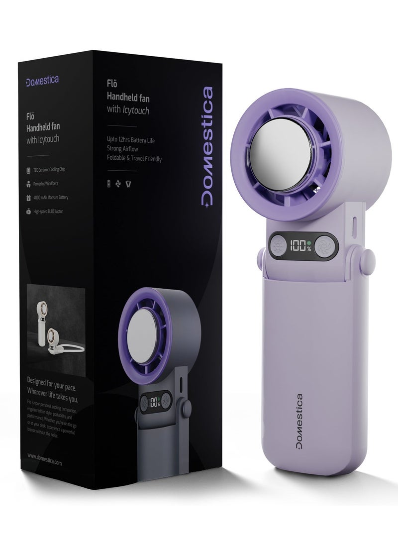 DOMESTICA Flö Portable Handheld Fan, 20000 RPM with IcyTouch™, 4000mAh USB Rechargeable Battery [Up to 12H], | Mini Pocket Hand Fan | Foldable Rechargeable Personal Fan, for Travel, Indoor & Outdoor Use Shadow Plum - Image 1